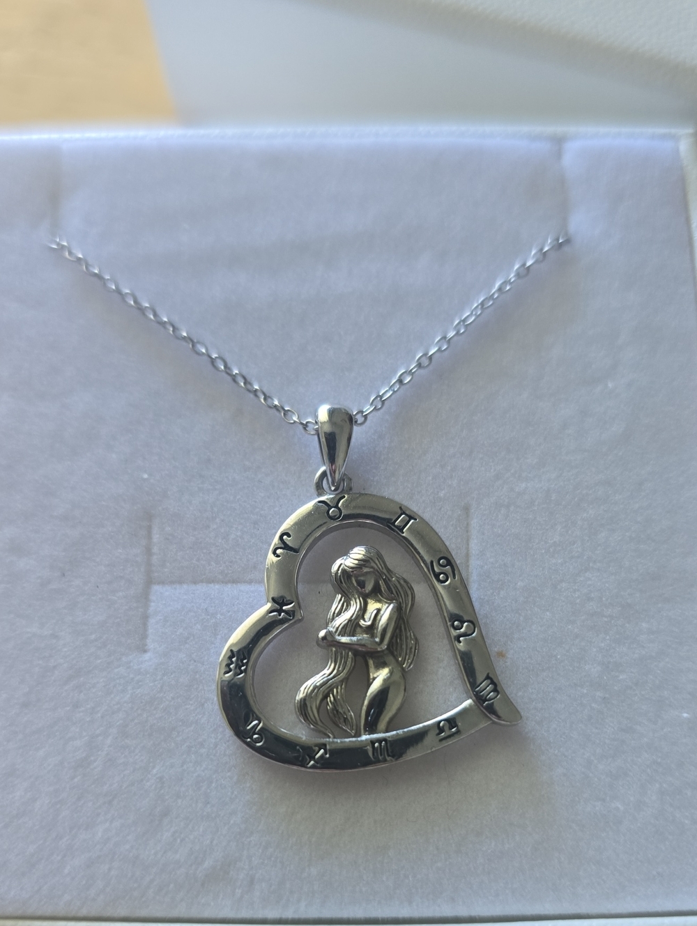 Silver Heart Pendant Necklace with VERGO SIGN AROUND THE WHOLE ZODIAC